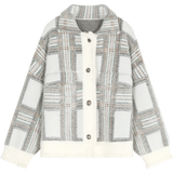ELFSACK White Plaid Frill Patchwork Single Button Oversize Women Jacket 2020 Spring Korean Long Sleeve Casual Ladies Outwears