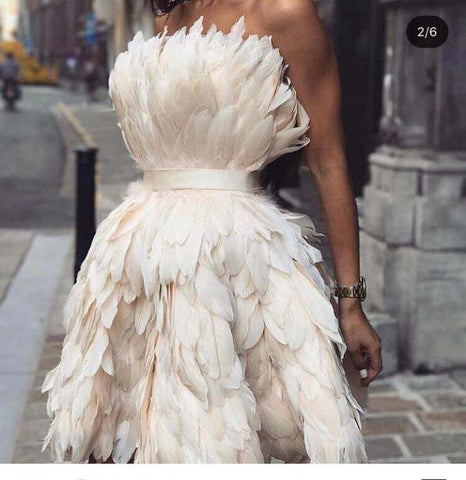 Sexy Strapless Off the Shoulder Sleeveless Feather Mini Length Short Prom Dresses