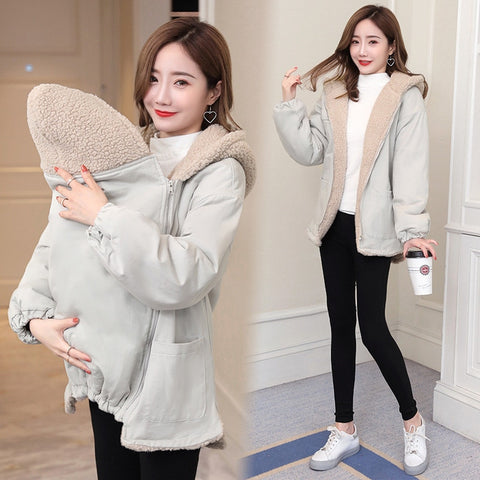 Kangaroo Mother Jacket Winter Coats Maternity Clothes Top Fur Hooded Coat For Pregnant Women Clothing Pregnancy Outderwear Mujer