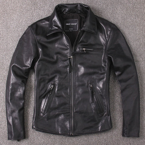 Free shipping.2019 Wax-feeling uncoated cowhide leather jacket.classic braker style genuine leather coat.vintage jackets.sales.