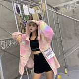 Loose Shiny Jacket Women Casual Neon Jacket Hooded Windbreaker Silver Jacket Summer Thin Jackets Plus Size Long Sleeve Outerwear