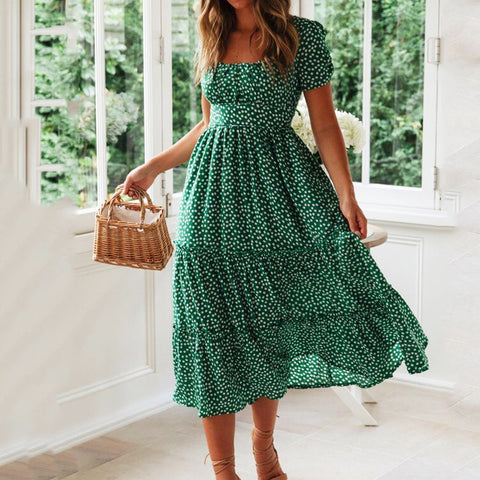 Vestidos Vintage Vintage Print Puff Sleeve summer Beach sweet dresses Casual Square collar floral maxi long dress 2019 festa