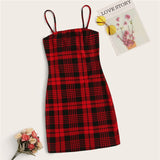 ROMWE Two Tone Tartan Pattern Mini Dress Women Sleeveless Cami Sexy Dress Spring Summer Slim Fit Bodycon Dress Plaid Dresses