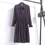 Beautiful Fashion Spring Autumn Women Long Sleeve Dress Retro Collar Casual Slim Dresses Floral Printing Chiffon Sexy