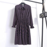 Beautiful Fashion Spring Autumn Women Long Sleeve Dress Retro Collar Casual Slim Dresses Floral Printing Chiffon Sexy