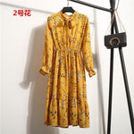 Beautiful Fashion Spring Autumn Women Long Sleeve Dress Retro Collar Casual Slim Dresses Floral Printing Chiffon Sexy