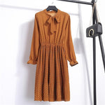 Beautiful Fashion Spring Autumn Women Long Sleeve Dress Retro Collar Casual Slim Dresses Floral Printing Chiffon Sexy