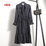 Beautiful Fashion Spring Autumn Women Long Sleeve Dress Retro Collar Casual Slim Dresses Floral Printing Chiffon Sexy