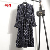 Beautiful Fashion Spring Autumn Women Long Sleeve Dress Retro Collar Casual Slim Dresses Floral Printing Chiffon Sexy