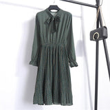 Beautiful Fashion Spring Autumn Women Long Sleeve Dress Retro Collar Casual Slim Dresses Floral Printing Chiffon Sexy