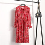 Beautiful Fashion Spring Autumn Women Long Sleeve Dress Retro Collar Casual Slim Dresses Floral Printing Chiffon Sexy