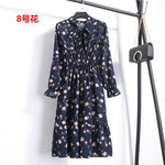 Beautiful Fashion Spring Autumn Women Long Sleeve Dress Retro Collar Casual Slim Dresses Floral Printing Chiffon Sexy