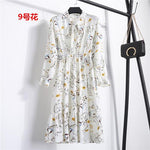 Beautiful Fashion Spring Autumn Women Long Sleeve Dress Retro Collar Casual Slim Dresses Floral Printing Chiffon Sexy