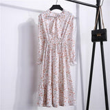 Beautiful Fashion Spring Autumn Women Long Sleeve Dress Retro Collar Casual Slim Dresses Floral Printing Chiffon Sexy