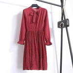 Beautiful Fashion Spring Autumn Women Long Sleeve Dress Retro Collar Casual Slim Dresses Floral Printing Chiffon Sexy