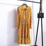 Beautiful Fashion Spring Autumn Women Long Sleeve Dress Retro Collar Casual Slim Dresses Floral Printing Chiffon Sexy