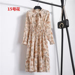 Beautiful Fashion Spring Autumn Women Long Sleeve Dress Retro Collar Casual Slim Dresses Floral Printing Chiffon Sexy