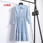 Beautiful Fashion Spring Autumn Women Long Sleeve Dress Retro Collar Casual Slim Dresses Floral Printing Chiffon Sexy