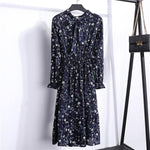 Beautiful Fashion Spring Autumn Women Long Sleeve Dress Retro Collar Casual Slim Dresses Floral Printing Chiffon Sexy