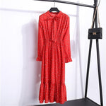 Beautiful Fashion Spring Autumn Women Long Sleeve Dress Retro Collar Casual Slim Dresses Floral Printing Chiffon Sexy