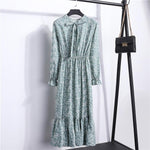 Beautiful Fashion Spring Autumn Women Long Sleeve Dress Retro Collar Casual Slim Dresses Floral Printing Chiffon Sexy