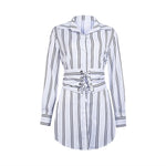 Meihuida Summer Autumn Women Long Sleeve Mini Shirt Dress Button V Neck Three Quarter Sleeve Waist Collection Blouses Dress