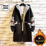 Fleece Jacket Winter Parkas Men 5XL Print Military Japanese Hooded Long Trench Coat Black Hip Hop Streetwear Thick Men's Jackets