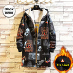 Fleece Jacket Winter Parkas Men 5XL Print Military Japanese Hooded Long Trench Coat Black Hip Hop Streetwear Thick Men's Jackets