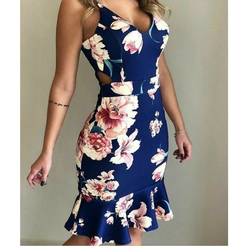 Women Floral Print Sleeveless Strap Dress Ladies High Waist V neck Boho Long Maxi Summer Evening Party Dresses