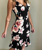 Women Floral Print Sleeveless Strap Dress Ladies High Waist V neck Boho Long Maxi Summer Evening Party Dresses