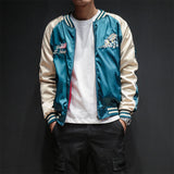 Two Sides Luxury Embroidery Bomber Jacket Smooth Men Sukajan Yokosuka Souvenir Jacket Streetwear Hip Hop Baseball Jacket