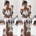 Women Sexy Off Shoulder Half Sleeve Floral Print Maxi Boho Long Dress Beach Cocktail Party Dress Womens Slash Neck Long Dresses