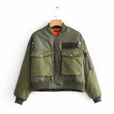 Winter warm thick ladies coat solid color long-sleeved zipper coat double pocket flight jacket style cool short cotton suit